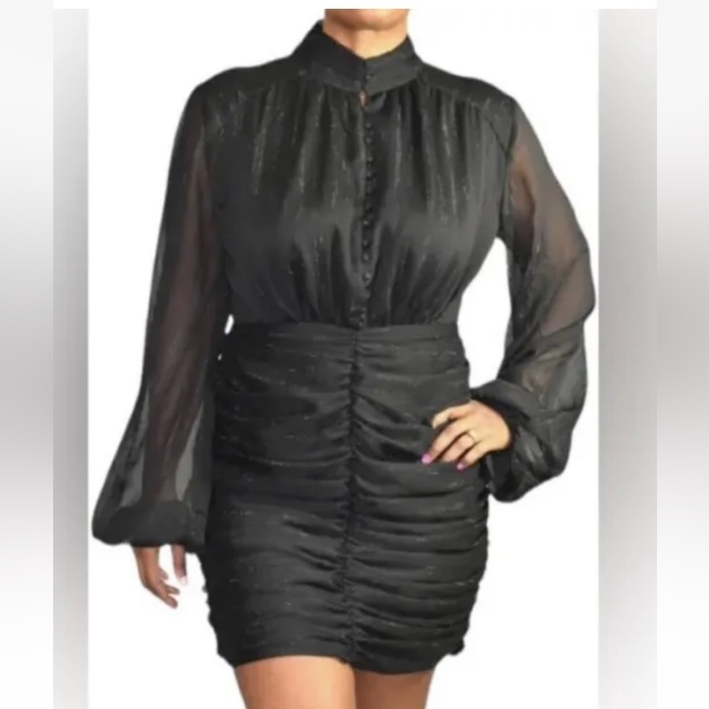 House of Harlow 1960 Black Ruche Dress